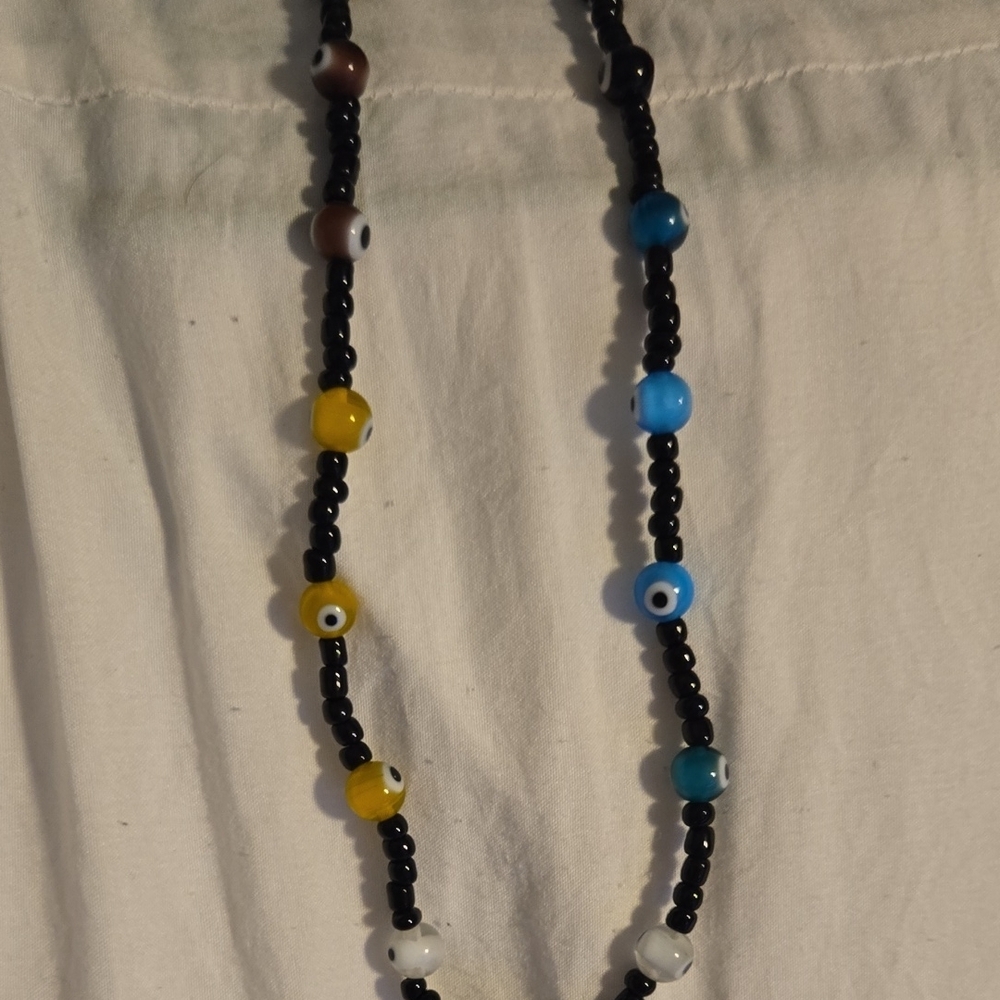 Black Beaded Necklace with Multicolor Accents